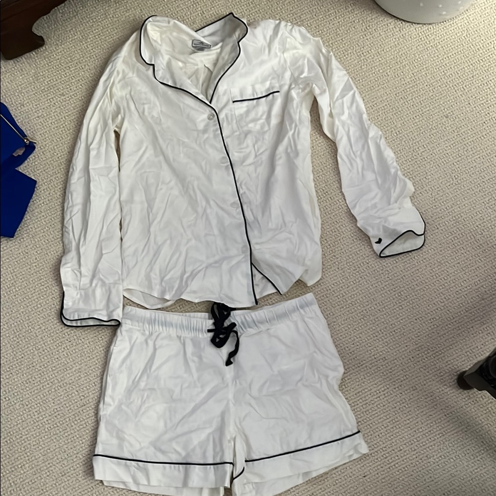Women's White Pajama Set with Black Trim